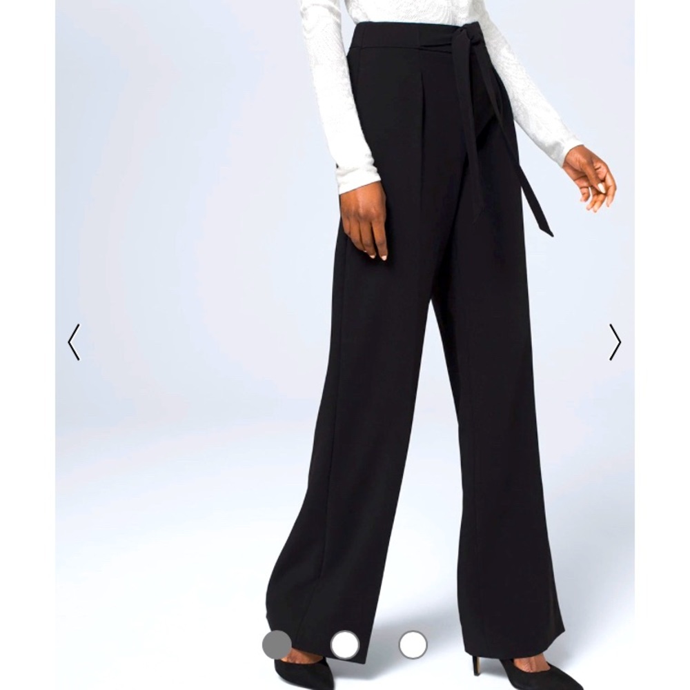 White House Black Market Black Wide-Leg Tie-Waist Pants with Self Belt